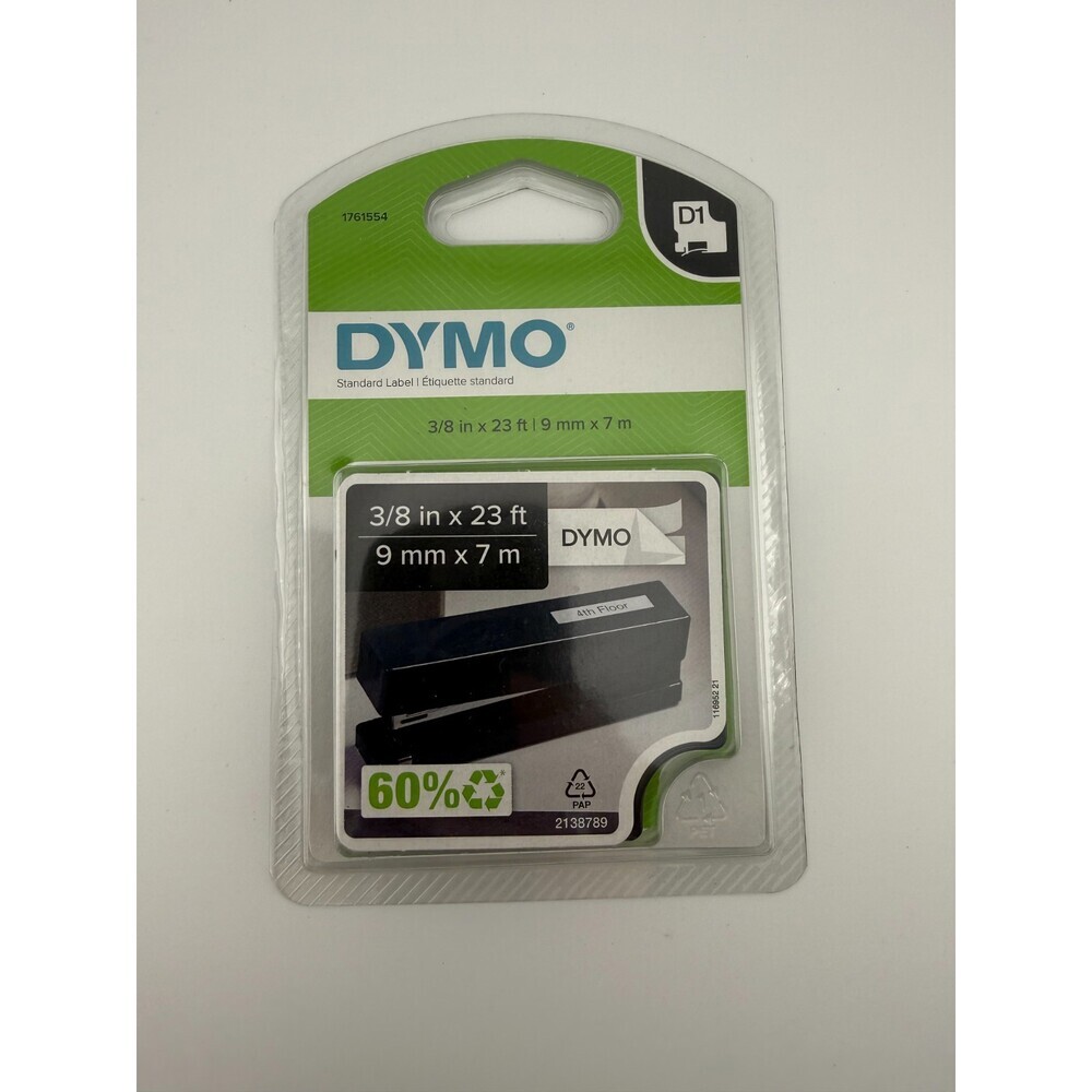NEW 1761554 Dymo D1 3/8 in x 23 ft - 9 mm x 7 m Tape - Black on White
